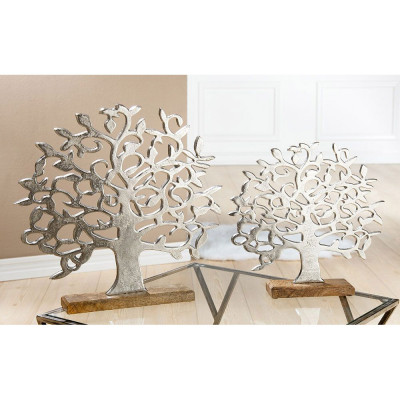  Gilde - Scultura albero della vita in alluminio con base in legno - Colore: Legno Naturale/Argento - SKU: 48182 - Codice EAN: 4009079481822 