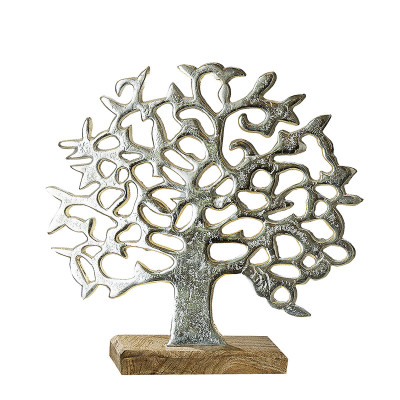  Gilde - Modello: Albero della Vita - Scultura da tavolo con base in legno - Colore: Grigio/Marrone Chiaro - SKU: 48183 - Codice EAN: 4009079481839 