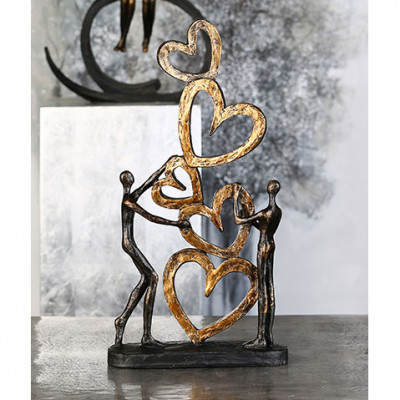  Gilde - Modello: Hearts - Scultura da tavolo con cuori - Colore: Marrone/Oro - SKU: 89269 - Codice EAN: 4001250892694 