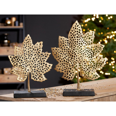  Gilde - Modello: Leaf - Scultura da tavolo moderna in alluminio con foglia misura piccola - Colore: Oro - SKU: 69166 - Codice EAN: 4063387691663 