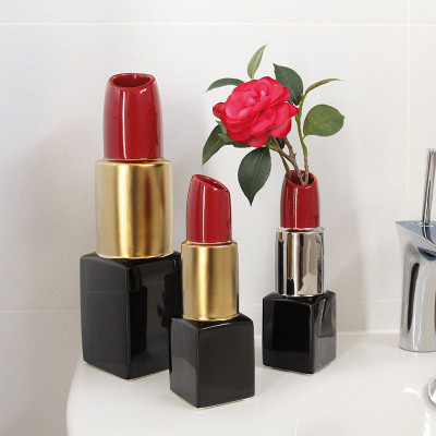  Gilde - Modello: Milano - Vaso in ceramica dal design moderno a forma di rossetto grande - Colore: Oro - SKU: 47243 - Codice EAN: 4063387472439 