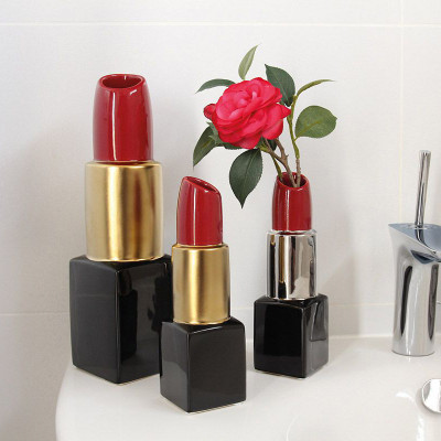  Gilde - Modello: Milano - Vaso in ceramica dal design moderno a forma di rossetto piccolo - SKU: 4724 