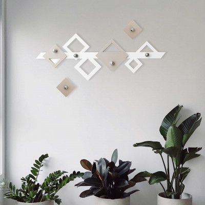  I Dettagli - Modello: Klee - Appendiabiti da parete con struttura in legno dal design moderno ed elegante - Colore: Beige/Bianco - SKU: APPKLE-B/GH 