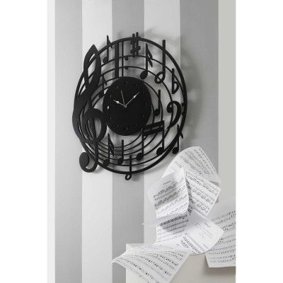  I Dettagli - Modello: Doremifa - Orologio da parete dal design moderno con struttura in legno e note musicali - Colore: Nero - SKU: OR80DORE 