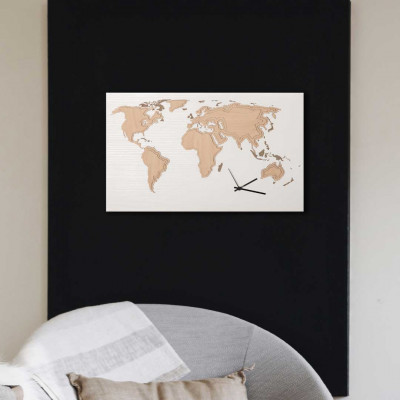  I Dettagli - Modello: Voyage - Orologio da parete rettangolare in legno con mappamondo dal design moderno - Colore: Frassino - SKU: OR604045VOY 