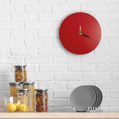  I Dettagli - Modello: Marte - Orologio da parete rotondo in legno dal design moderno e minimalista - Colore: Rosso - SKU: OR304MAR42 
