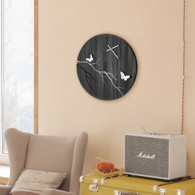  I Dettagli - Modello: Osaka - Orologio da parete rotondo moderno in legno con applicazioni di farfalle - SKU: OR454- 