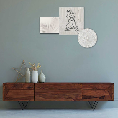  I Dettagli - Modello: Amanda - Set 3 pezzi pannelli in legno incisi con tecnica laser dal design moderno - Tema Quadro: Array - Realizzazione Quadro: Pannelli in Legno - SKU: SETAMA 