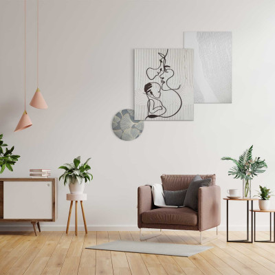  I Dettagli - Modello: Amore - Set 3 pezzi quadri in legno con incisione a tecnica laser dal design moderno - Tema Quadro: Astratti - Realizzazione Quadro: Pannelli in Legno - SKU: SETAMO - Codice EAN: 7654321002248 