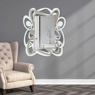  I Dettagli - Lala - Specchio da parete moderno con cornice in legno dal design sinuoso ed elegante - Colore: Beige/Bianco - SKU: SP100851LALA26 