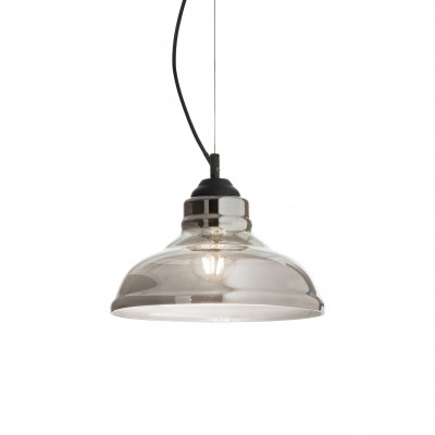  Ideal lux - Bistrò - Lampada a sospensione industrial in metallo e diffusore in vetro a campana - 1 Lampadina E27 60W - IP20 - SKU: 1123M 