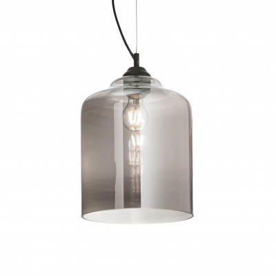  Ideal lux - Bistrò - Lampada a sospensione industrial in metallo e diffusore in vetro a cilindro - 1 Lampadina E27 60W - IP20 - SKU: 1123P 