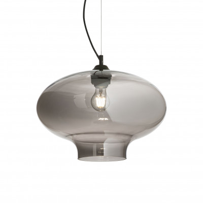  Ideal lux - Bistrò - Lampada a sospensione industrial in metallo e diffusore in vetro rotondo - 1 Lampadina E27 60W - IP20 - SKU: 1208G 