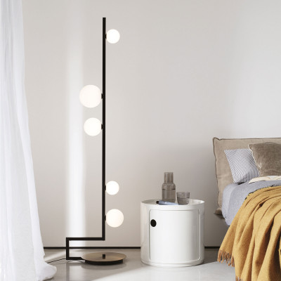  Ideal lux - Modello: Birds - Lampada da terra struttura in metallo e 5 diffusori a boccia in vetro soffiato - Colore: Nero - Attacco Lampadina: G9 - 5 Lampadine - Watt 15W - Dimmerabile: NO - Grado di Protezione: IP20 - SKU: 273662 - Codice EAN: 8021696287867 