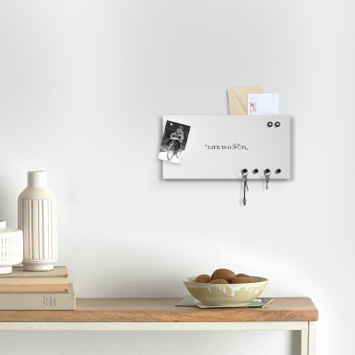  Design Object - Portachiavi da parete con lavagna magnetica e portadocumenti "LIFE IS GOOD" - SKU: IT300 