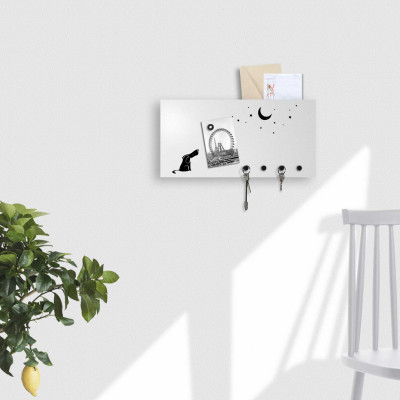  Design Object - Portachiavi da parete con lavagna magnetica e portadocumenti "DOG&MOON" - SKU: IT301 