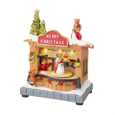  Kaemingk - Scenario natalizio con negozio di natale illuminato con led con movimento - Colore: Multicolore - SKU: 487204/MERRY 