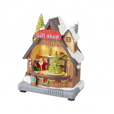  Kaemingk - Scenario natalizio con negozio di regali illuminato con led con movimento - Colore: Multicolore - SKU: 487204/GIFT 