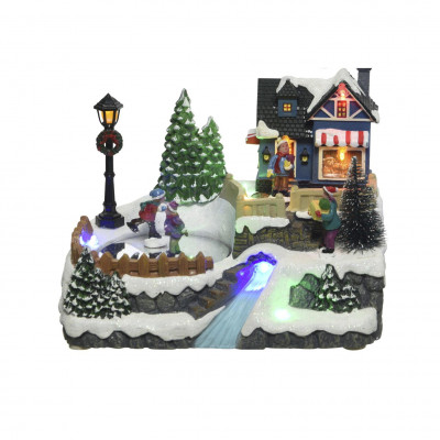  Kaemingk - Scenario natalizio con pista di pattinaggio con led, movimento e musica - Colore: Multicolore - SKU: 481369/PATTINI 