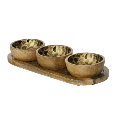  Kaemingk - Set di ciotole in legno smaltato con base ovale - Colore: Oro - SKU: 537406 - Codice EAN: 8720725430044 