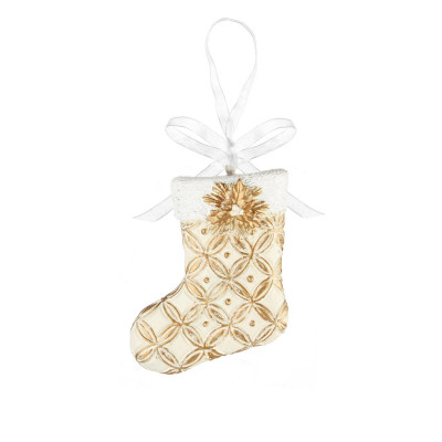  L'Oca Nera - Modello: Natale in festa - Decorazione per albero di natale con calza in resina - Colore: Panna/Oro - SKU: 8.1XM1003.13 - Codice EAN: 8024118165743 