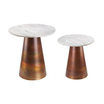  L'Oca Nera - Contemporaneo - Set 2 pezzi tavolini da salotto rotondi con base in metallo e piano in marmo - SKU: 1J206 