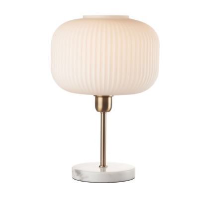  L'Oca Nera - Modello: Fashion - Lampada da tavolo moderna base in marmo e metallo e diffusore in vetro - Colore: Bianco - Attacco Lampadina: E27 - 1 Lampadina - Watt 60W - Dimmerabile: NO - SKU: 1G136 