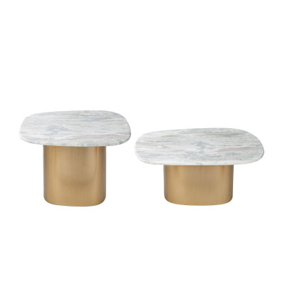  L'Oca Nera - Fashion - Set 2 pezzi tavoli da solotto con base in metallo e piano in marmo - Colore: Oro - SKU: 1J205 