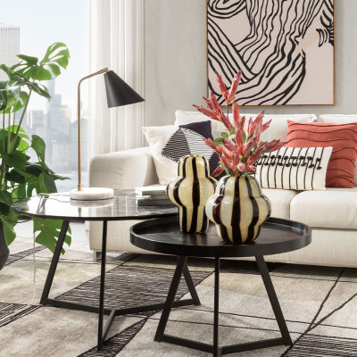  L'Oca Nera - Urban - Set 2 pezzi tavolini rotondi con gambe in metallo e piano in legno - Colore: Nero - SKU: 1J174 