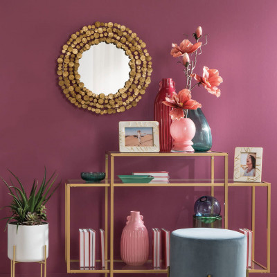  L'Oca Nera - Fashion - Specchiera rotonda con cornice in metallo con farfalle dal design moderno - Colore: Oro - SKU: 1J176 