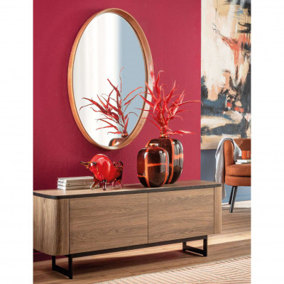  L'Oca Nera - Contemporaneo - Specchio ovale con cornice in legno - Colore: Legno - SKU: 1J210 