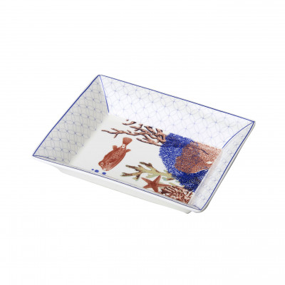  L'Oca Nera - Orizzonti - Svuotatasche decorativo in ceramica con motivo marino Milos - Colore: Azzurro/Bianco - SKU: 1M259 