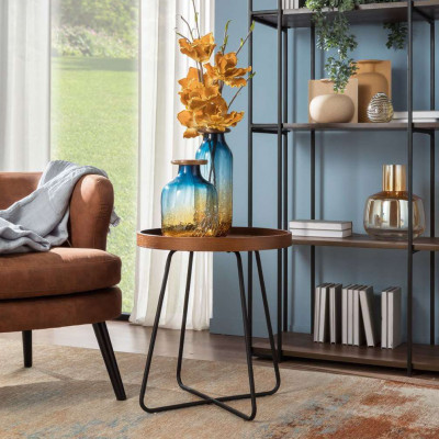  L'Oca Nera - Contemporaneo - Tavolino da salotto con gambe in metallo e piano in legno - Colore: Legno - SKU: 1J167 