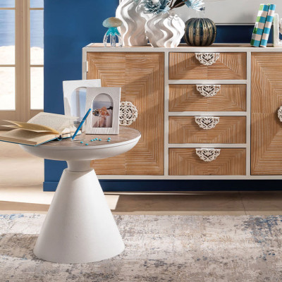  L'Oca Nera - Orizzonti - Tavolino da salotto moderno con base in metallo e piano in legno - Colore: Bianco - SKU: 1J185 