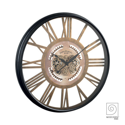  Mascagni - Orologio da parete in legno con ingranaggi a vista e numeri romani - Colore: Nero - SKU: 20BN139 - Codice EAN: 8003426011973 