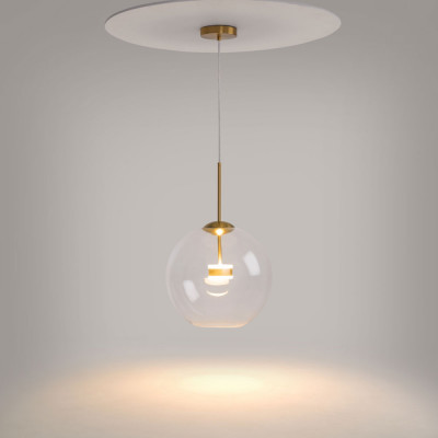  Maytoni - Cometa - Lampada a sospensione a LED con diffusore a boccia in vetro dal design moderno - Colore: Nero/Oro - 1 Lampadina Led Integrato 12W - Lumen 720 - Gradi Kelvin 3000k Luce Calda - IP20 - SKU: MOD056PL-L12G3K 