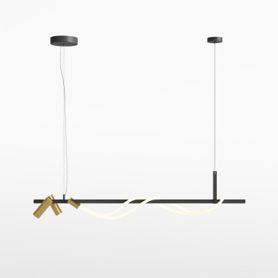  Maytoni - Tau - Lampada a sospensione a led con struttura in alluminio dal design elegante - Colore: Oro/Nero - 3 Lampadine Led Integrato 42W - Lumen 1500 - Gradi Kelvin 3000k Luce Calda - IP 20 - SKU: MOD166PL-L30GB3K 