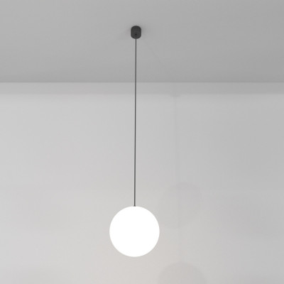  Maytoni - Luna - Lampada a sospensione a led grande con diffusore moderno in vetro a boccia - Colore: Nero - 1 Lampadina Led Integrato 5W - Lumen 310 - Gradi Kelvin 3000k Luce Calda - IP20 - SKU: P039PL-5W3K-20-B 