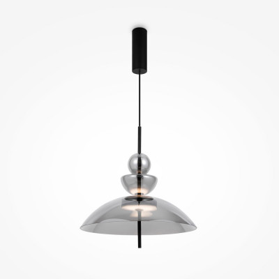  Maytoni - Bangkok - Lampada a sospensione con diffusore in vetro largo a led dal design moderno - Colore: Nero - 1 Lampadina Led Integrato 12W - Lumen 1300 - Gradi Kelvin 3000k Luce Calda - IP20 - SKU: MOD185PL-L6B3K6 