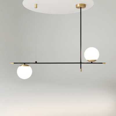  Maytoni - Nostalgia - Lampada a sospensione con diffusori a boccia dal design moderno - Colore: Nero/Oro - 2 Lampadine E14 60W - IP20 - SKU: MOD048PL-02G 