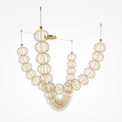  Maytoni - Golden Cage - Lampada a sospensione con doppio diffusore in vetro con LED dal design moderno - Colore: Oro - 1 Lampadina Led Integrato 70W - Lumen 6110 - Gradi Kelvin 3000k Luce Calda - IP20 - SKU: MOD216PL-L55G3K 