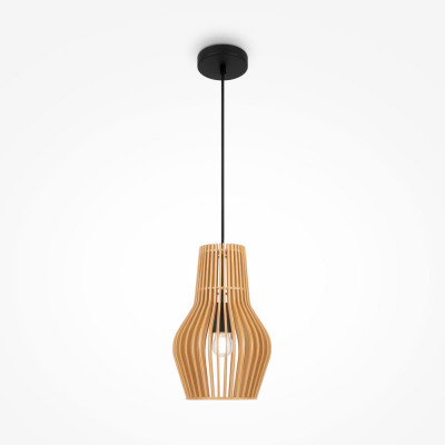  Maytoni - Roots - Lampada a sospensione dal design moderno con diffusore in legno - Colore: Legno - 1 Lampadina E27 100W - IP20 - SKU: MOD191PL-01W 