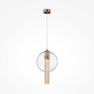  Maytoni - Flusso - Lampada a sospensione elegante in metallo e diffusore a boccia di vetro grande - Colore: Ottone - 1 Lampadina GU10 12W - IP 20 - SKU: P095PL-01BZ1 