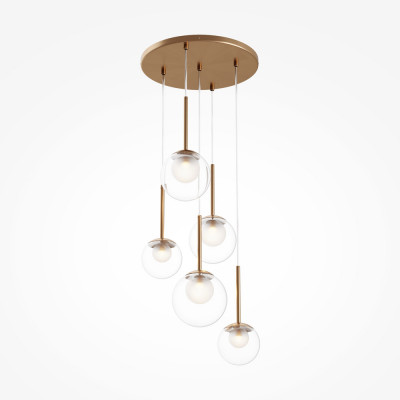  Maytoni - Basic Form - Lampada a sospensione in metallo con 5 diffusori a boccia in vetro - Colore: Oro - 5 Lampadine G9 20W - IP20 - SKU: MOD521PL-05G 