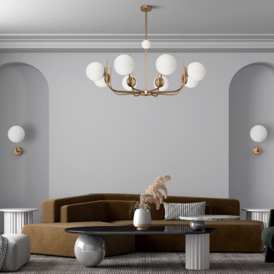  Maytoni - Modello: Rendez-vous - Lampadario piccolo diffusori in vetro a boccia in stile moderno - Colore: Ottone - Attacco Lampadina: E14 - 8 Lampadine - Watt 40W - Dimmerabile: NO - Grado di Protezione: IP20 - SKU: MOD109PL-08BS - Codice EAN: 4251110098258 
