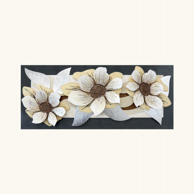  Artitalia - Tela in rilievo decori materici e foglia argento "White Bouquet" 155x65 - Tema Quadro: Floreali - Realizzazione Quadro: Pannelli in Legno - SKU: PD1013 - Codice EAN: 1234567149004 