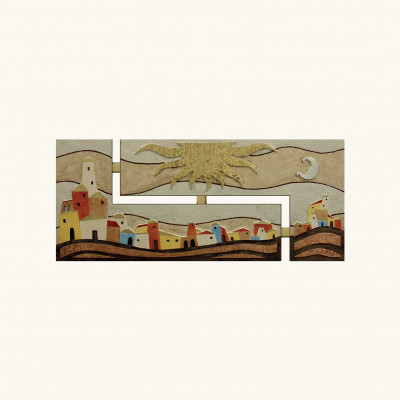  Artitalia - Quadro moderno per soggiorno con raffigurazione di un borgo 155x65 - Colore: Marrone - Tema Quadro: Paesaggi - Realizzazione Quadro: Pannelli in Legno - SKU: PD620 - Codice EAN: 1234567149172 