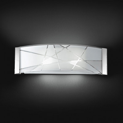  Perenz - Modello: Fish - Applique rettangolare grande moderna in metallo con paralume in vetro decorato - Colore: Bianco - Attacco Lampadina: E27 - 2 Lampadine - Watt 60W - Dimmerabile: NO - Grado di Protezione: IP20 - Classe Energetica: A+ - SKU: 5946 - Codice EAN: 8023559501981 