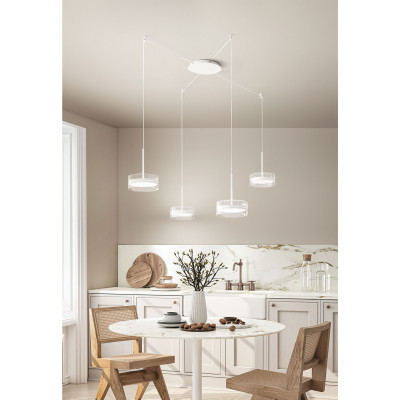  Perenz - Aere - Lampada a sospensione a ragno a led struttura in metallo diffusori in vetro - 4 Lampadine Led Integrato 54W - Lumen 2376 - Gradi Kelvin 3000k Luce Calda - IP20 - SKU: 8217 