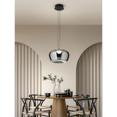  Perenz - Kave - Lampada a sospensione a led con struttura in metallo e diffusore in vetro - 1 Lampadina Led Integrato 20W - Lumen 1600 - Gradi Kelvin 3000k Luce Calda - IP20 - SKU: 8530 